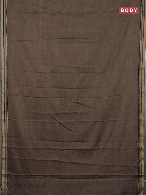 Narayanpet cotton saree chikku shade and black with plain body and thread woven border