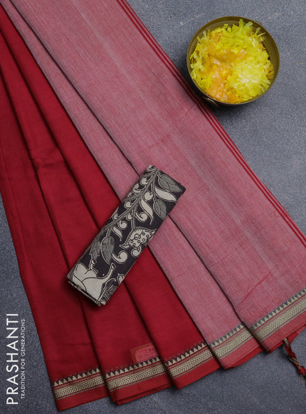Narayanpet cotton saree red and black with plain body and thread woven border