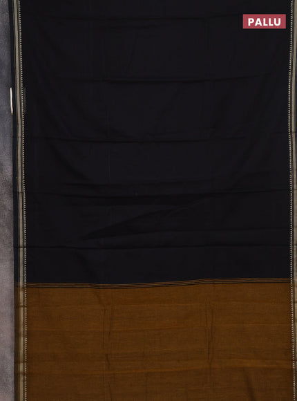 Narayanpet cotton saree black and beige with plain body and thread woven border