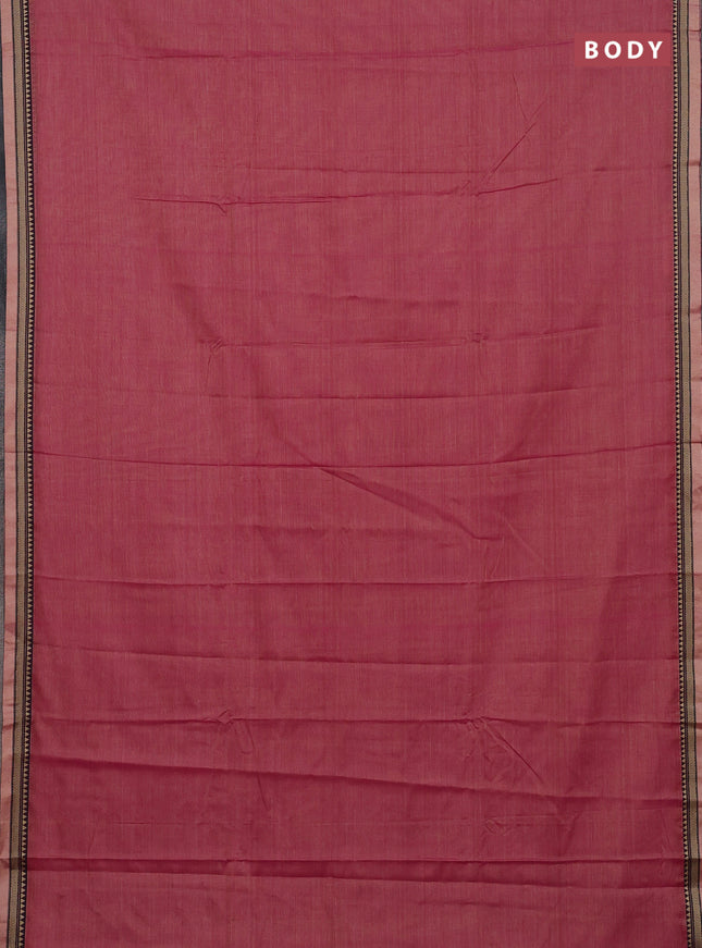 Narayanpet cotton saree dual shade of pink and blue with plain body and thread woven border