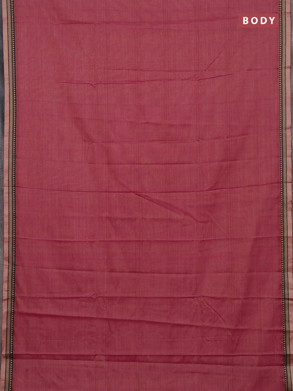 Narayanpet cotton saree dual shade of pink and blue with plain body and thread woven border