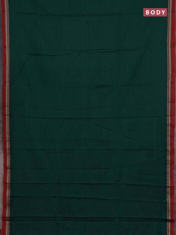 Narayanpet cotton saree green and maroon with plain body and thread woven border