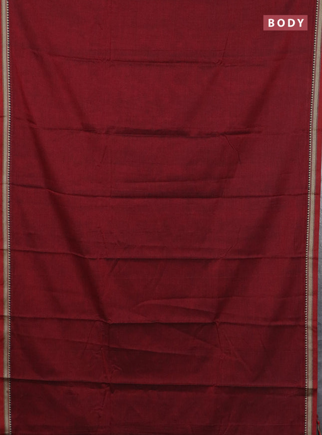 Narayanpet cotton saree maroon and beige with plain body and thread woven border
