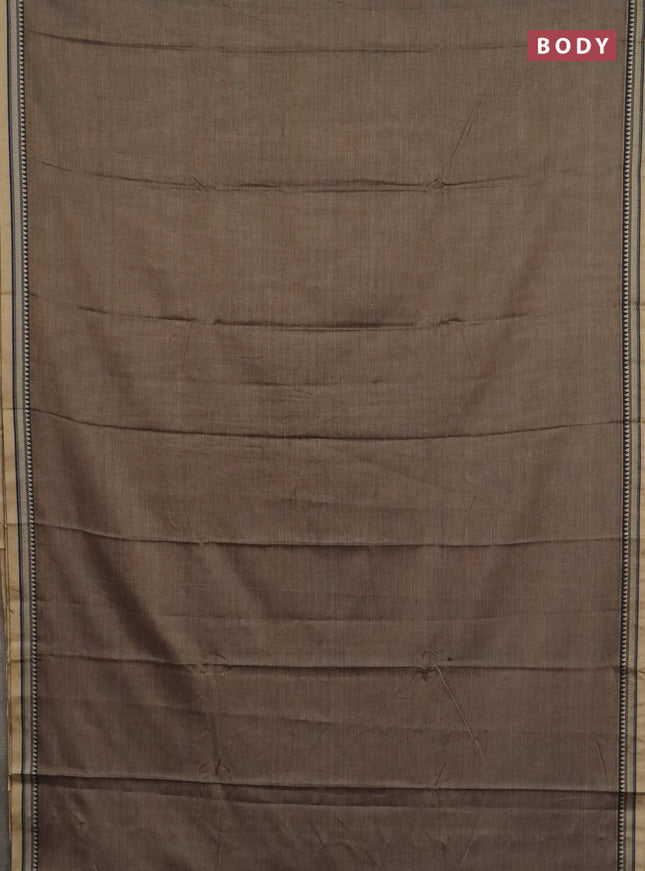 Narayanpet cotton saree chickku shade and black with plain body and thread woven border
