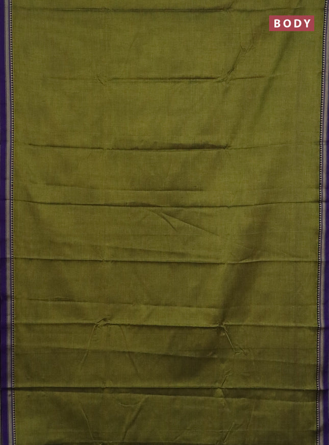 Narayanpet cotton saree light green and beige with plain body and thread woven border