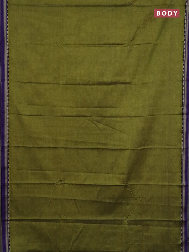 Narayanpet cotton saree light green and beige with plain body and thread woven border
