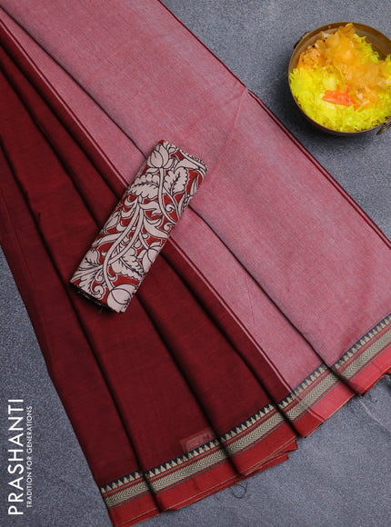 Narayanpet cotton saree maroon and beige with plain body and thread woven border