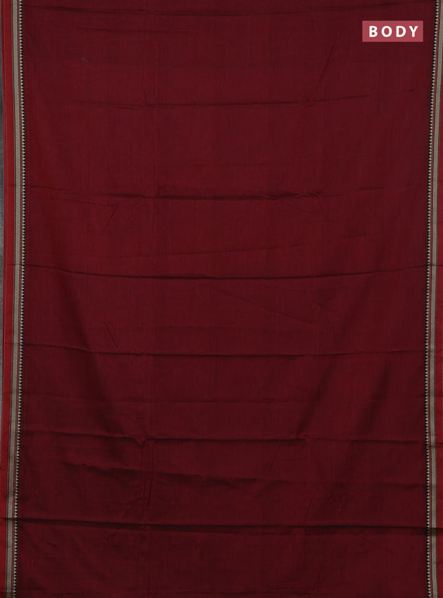 Narayanpet cotton saree maroon and beige with plain body and thread woven border