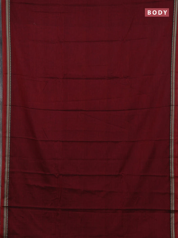 Narayanpet cotton saree maroon and beige with plain body and thread woven border