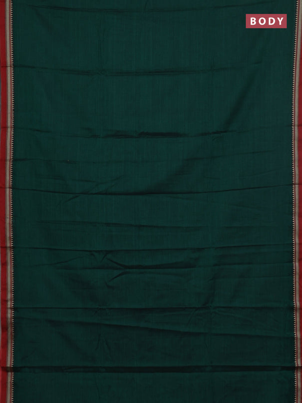 Narayanpet cotton saree green and yellow with plain body and thread woven border