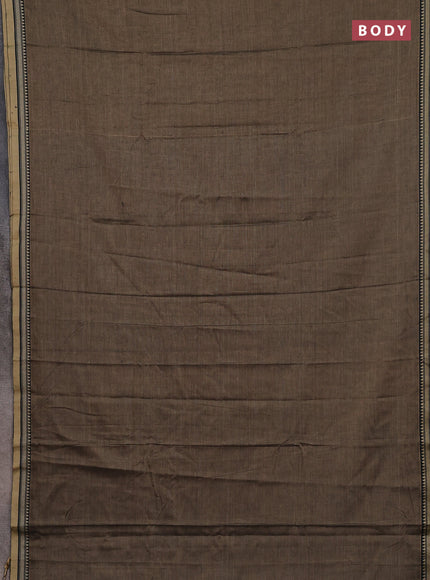 Narayanpet cotton saree chickku shade and black with plain body and thread woven border