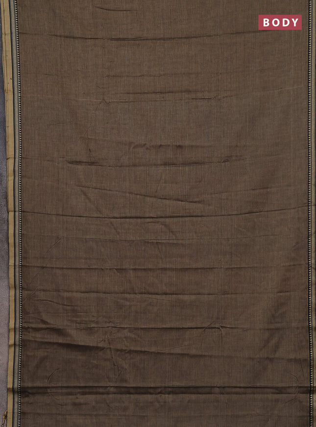 Narayanpet cotton saree chickku shade and black with plain body and thread woven border