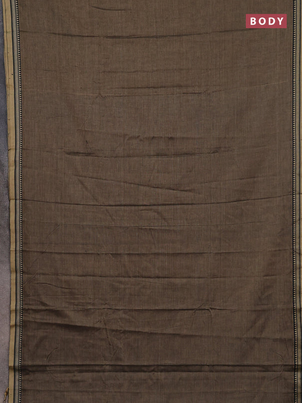 Narayanpet cotton saree chickku shade and black with plain body and thread woven border
