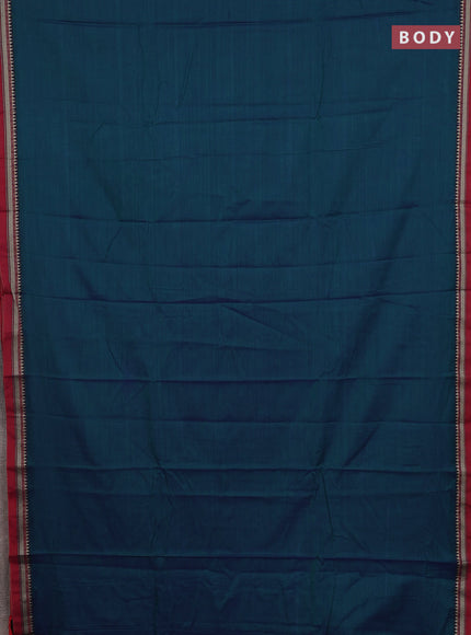 Narayanpet cotton saree dual shade of greenish blue and beige with plain body and thread woven border