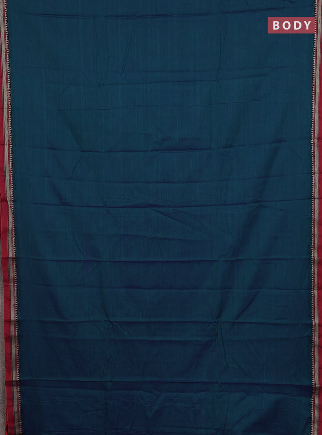 Narayanpet cotton saree dual shade of greenish blue and beige with plain body and thread woven border