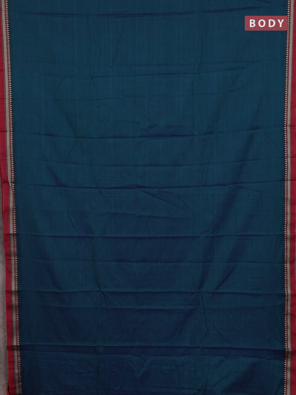 Narayanpet cotton saree dual shade of greenish blue and beige with plain body and thread woven border