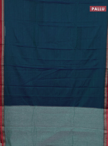 Narayanpet cotton saree dual shade of greenish blue and beige with plain body and thread woven border
