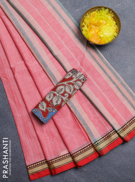 Narayanpet cotton saree red and maroon with plain body and thread woven border