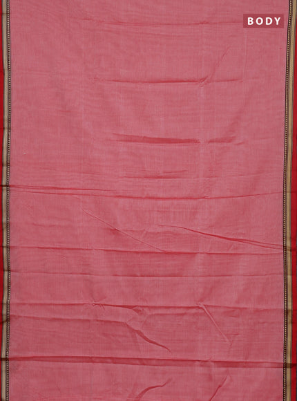 Narayanpet cotton saree red and maroon with plain body and thread woven border