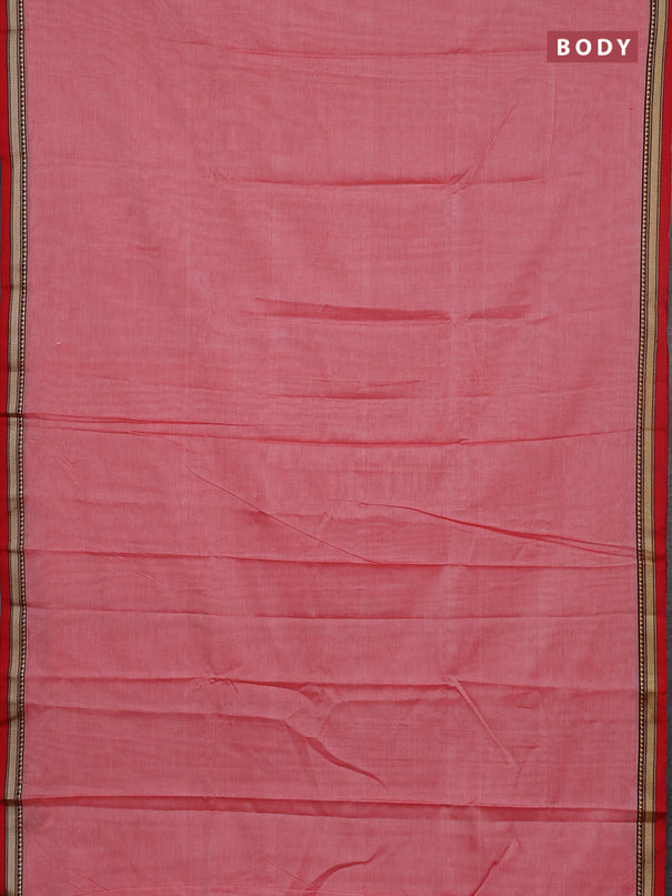 Narayanpet cotton saree red and maroon with plain body and thread woven border