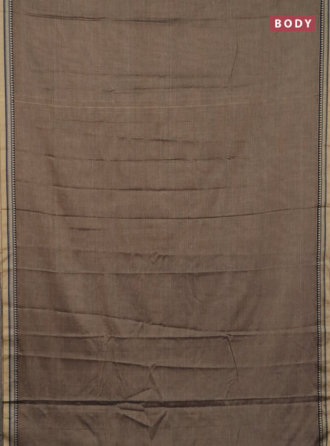 Narayanpet cotton saree chickku shade and black with plain body and thread woven border