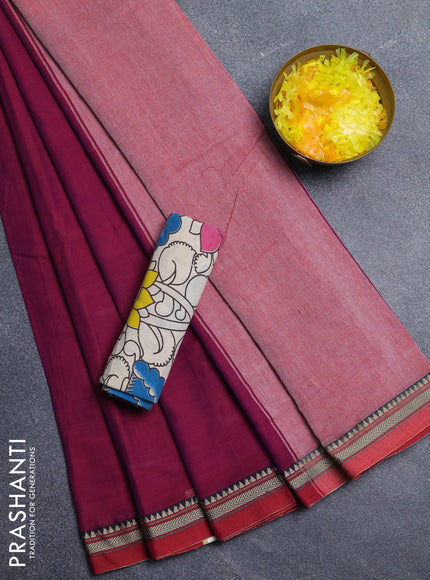 Narayanpet cotton saree purple and beige with plain body and thread woven border