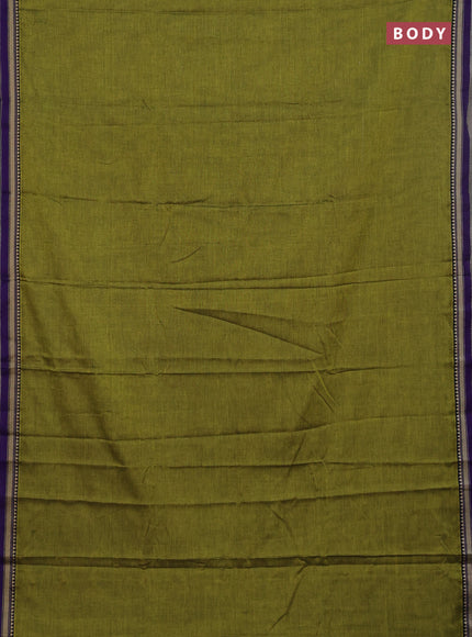 Narayanpet cotton saree light green and blue with plain body and thread woven border