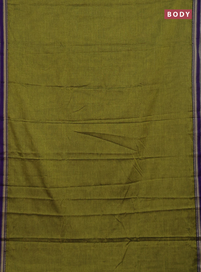 Narayanpet cotton saree light green and blue with plain body and thread woven border