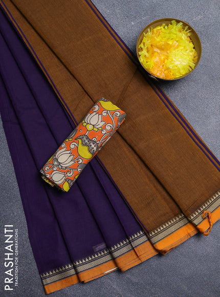 Narayanpet cotton saree violet and orange with plain body and thread woven border