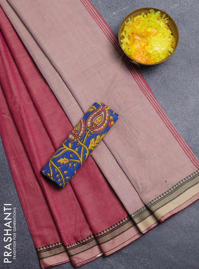 Narayanpet cotton saree pink shade and cs blue with plain body and thread woven border