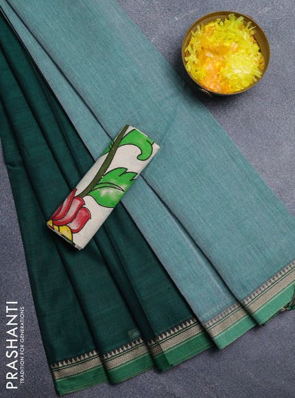 Narayanpet cotton saree green and beige with plain body and thread woven border