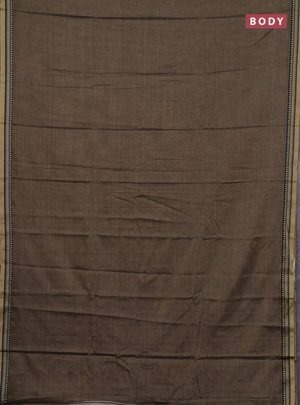 Narayanpet cotton saree chikku shade and black with plain body and thread woven border
