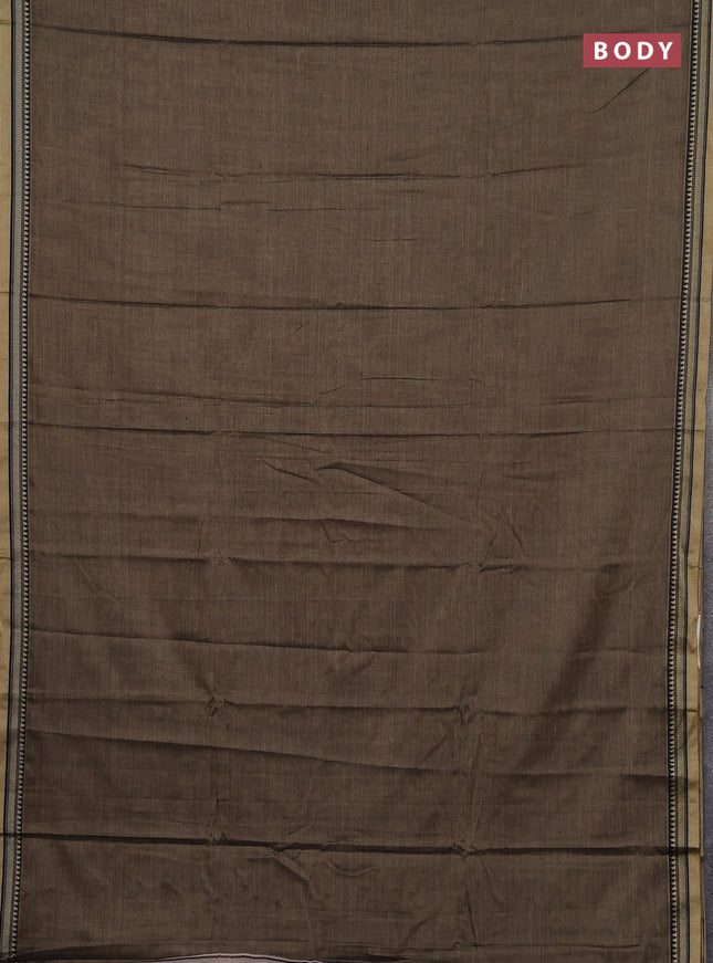 Narayanpet cotton saree chikku shade and black with plain body and thread woven border