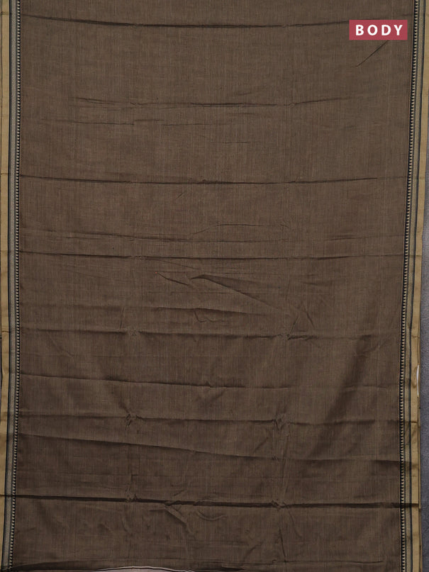 Narayanpet cotton saree chikku shade and black with plain body and thread woven border