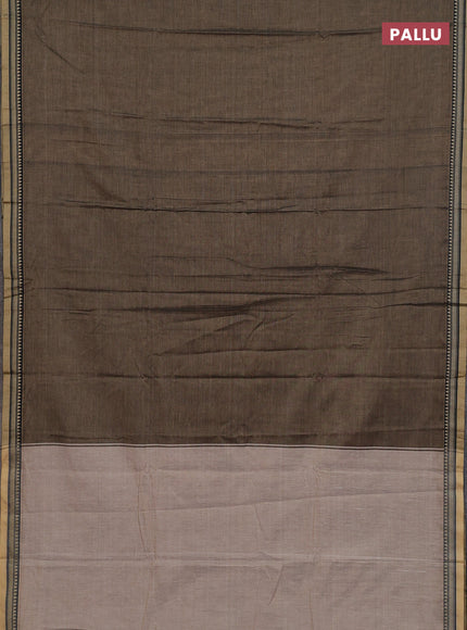 Narayanpet cotton saree chikku shade and black with plain body and thread woven border