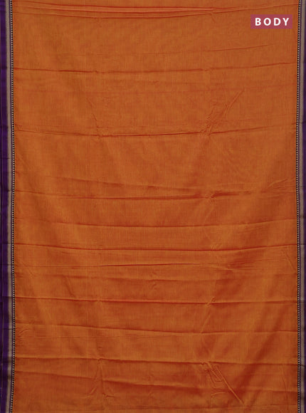 Narayanpet cotton saree sunset orange and violet with plain body and thread woven border
