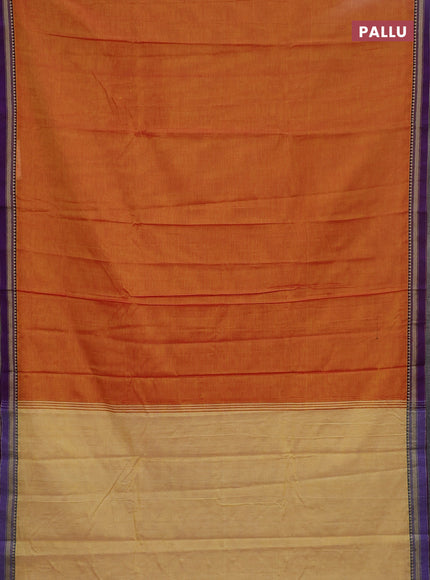 Narayanpet cotton saree sunset orange and violet with plain body and thread woven border