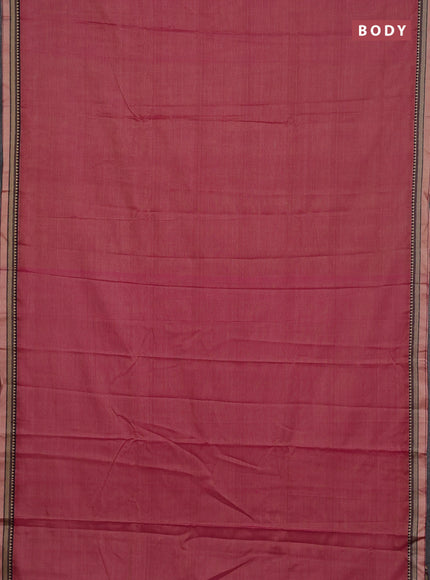 Narayanpet cotton saree dual shade of pink and peacock green with plain body and thread woven border