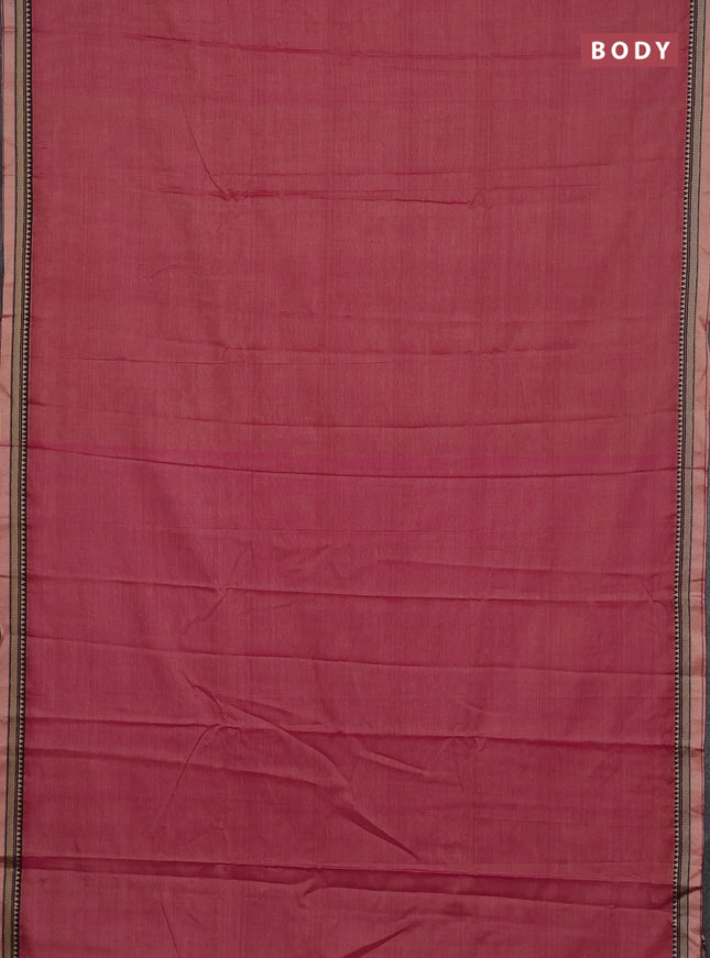 Narayanpet cotton saree dual shade of pink and peacock green with plain body and thread woven border