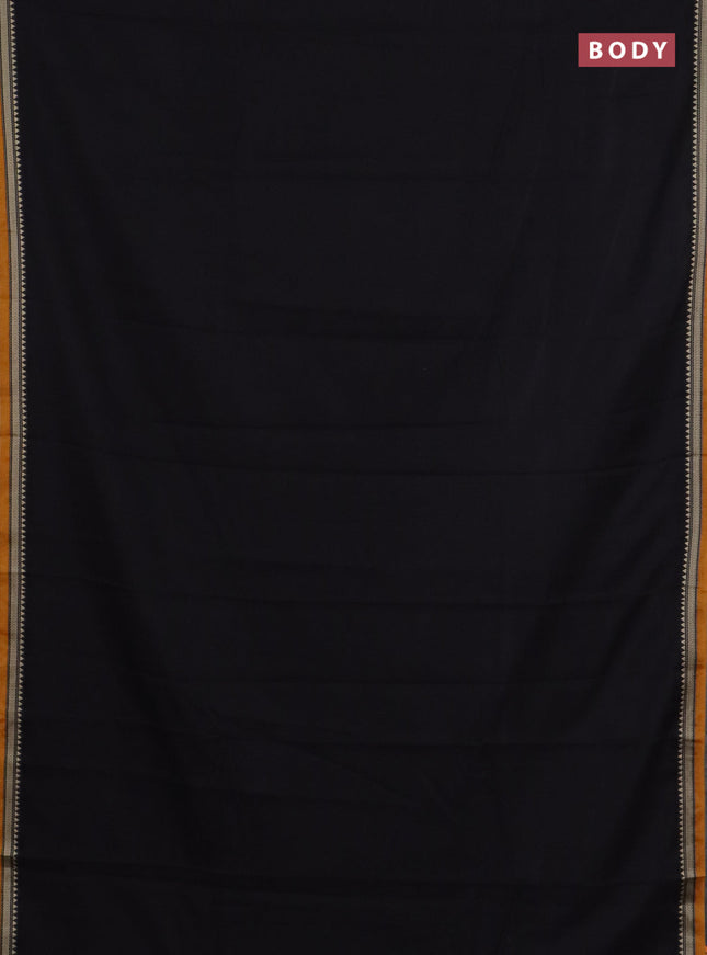 Narayanpet cotton saree black and yellow with plain body and thread woven border