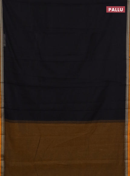 Narayanpet cotton saree black and yellow with plain body and thread woven border