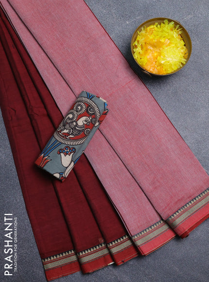 Narayanpet cotton saree maroon and grey with plain body and thread woven border