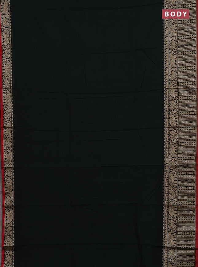Narayanpet cotton saree bottle green and red yellow with plain body and long thread woven border