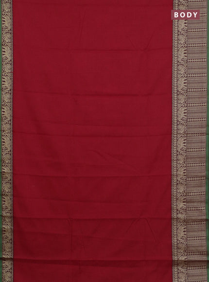 Narayanpet cotton saree red and light green with plain body and long thread woven border
