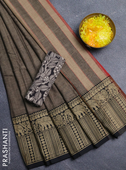 Narayanpet cotton saree chikku shade and black with plain body and long thread woven border