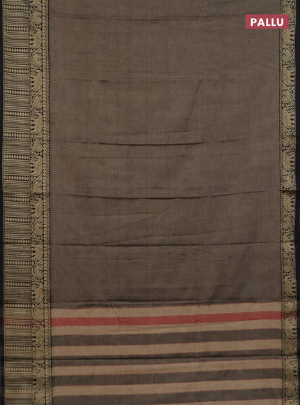 Narayanpet cotton saree chikku shade and black with plain body and long thread woven border