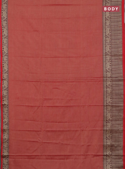 Narayanpet cotton saree red shade and beige with plain body and long thread woven border