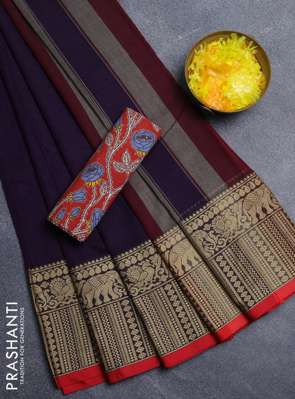 Narayanpet cotton saree wine shade and maroon with plain body and long thread woven border