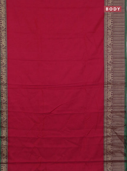 Narayanpet cotton saree pink and green beige with plain body and long thread woven border