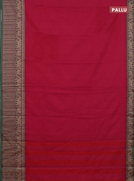 Narayanpet cotton saree pink and green beige with plain body and long thread woven border